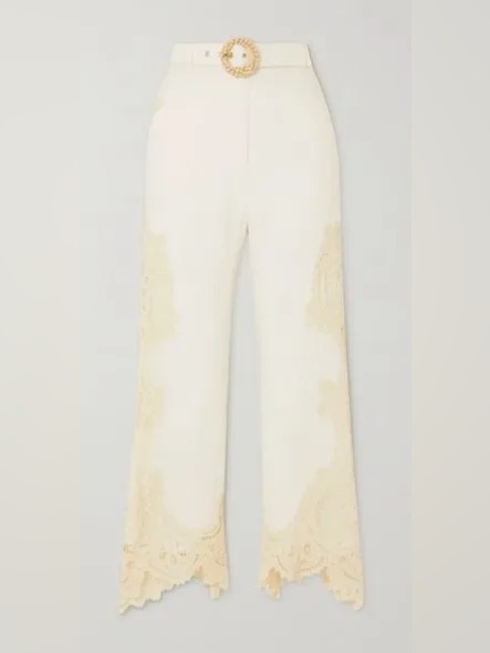 ZIMMERMANN  Off White Tiggy Embroidered Linen Pants Trousers 6 8 Medium